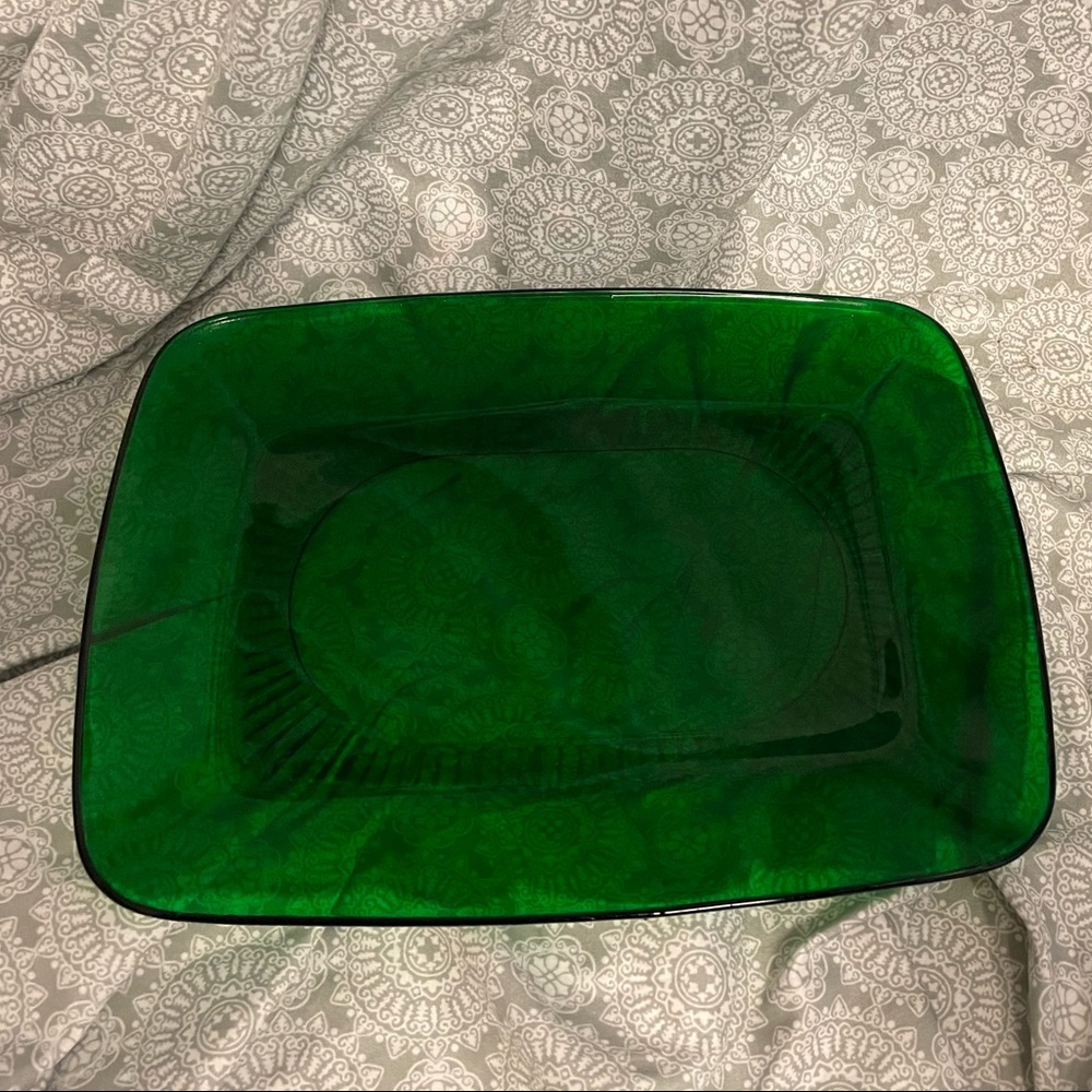VINTAGE EMERALD GREEN ANCHOR HOCKING PLATTER